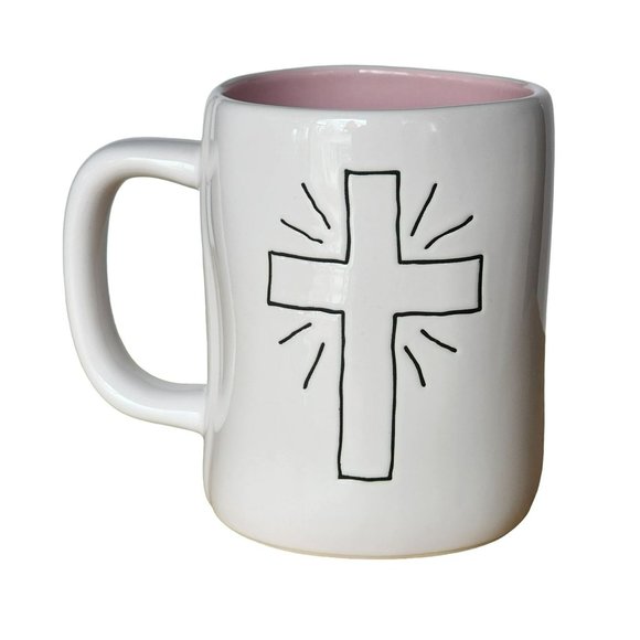 Rae Dunn‎ Embossed Cross White Pink Ceramic Coffee Mug Religious Theme 16oz - Picture 11 of 12